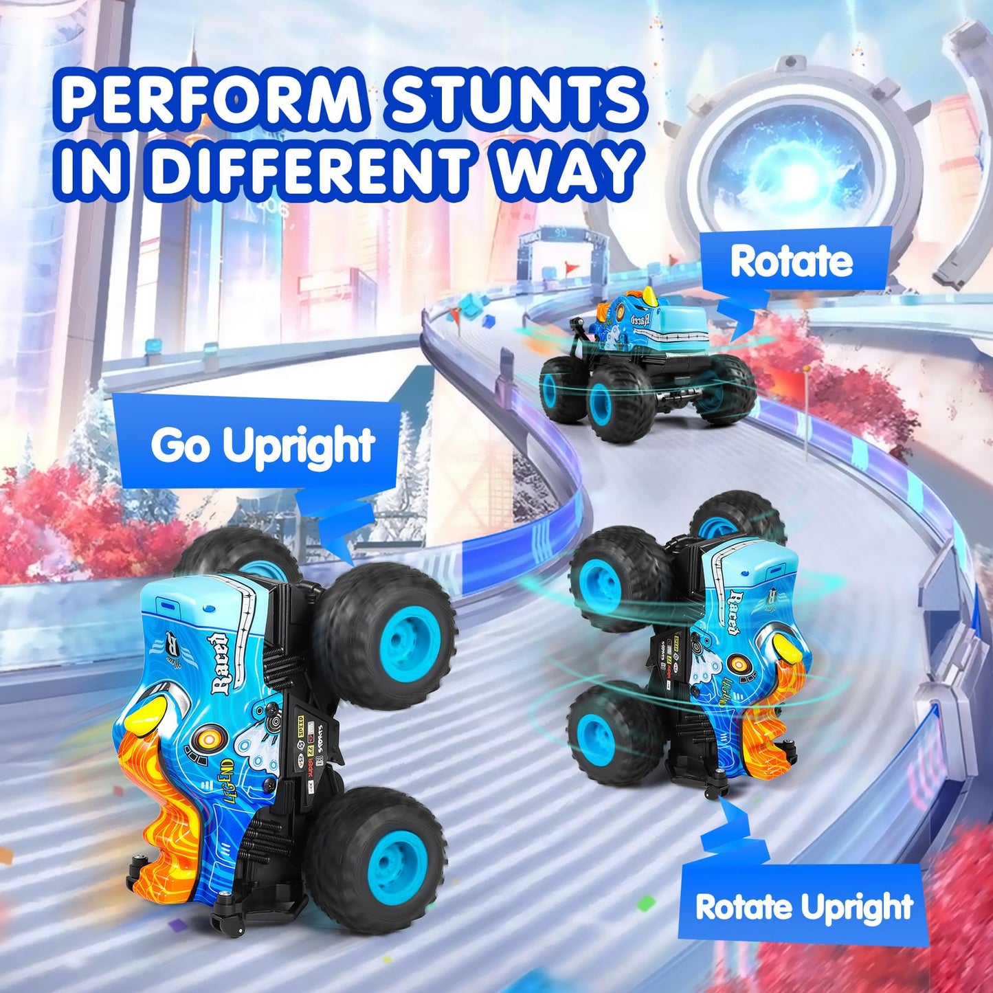 DYODYORC Remote Control Car, 2.4Ghz All Terrain Pony Monster Truck Toys, RC Truck with Music, 3 Lighting Effects, 360 Stunt Capa