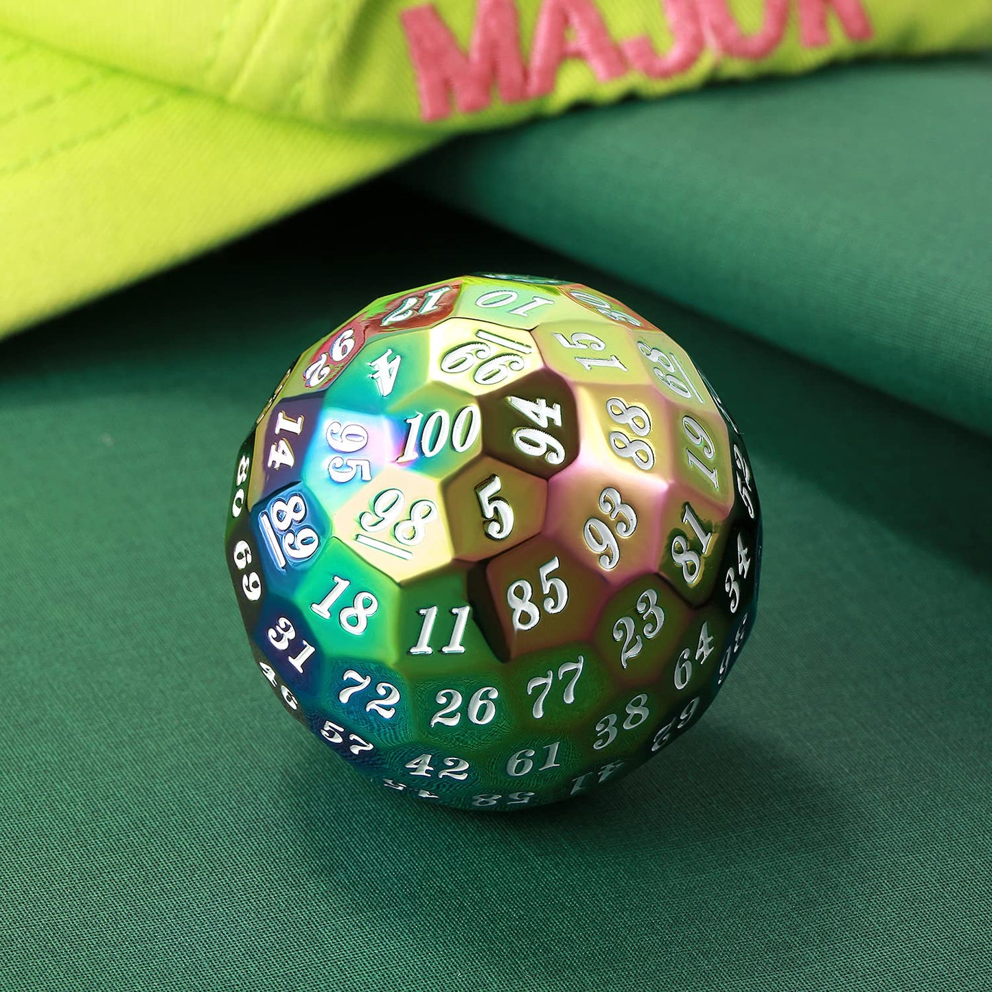 DNDND Rainbow D100 Metal Dice 50mm Single 100 Sided Polyhedral Dice with Metal Case and Velvet Pouch for Table Game(Rainbow with