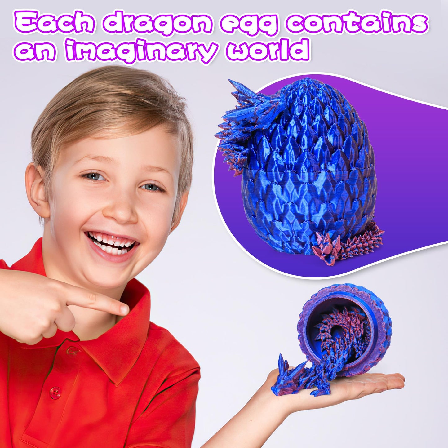 Philicoco 3D Printed Articulated Dragon Egg - Easter Basket Stuffers, Fidget Toy Gift for Kids & Adults(Purple)