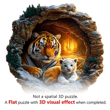 KAAYEE Wooden Puzzles for mature-themeds 200 Pieces Visual 3D Tiger Family Wooden Jigsaw Puzzles Animal Wood Puzzle Gifts for Mother's Day Mom mature-themed Kids Tiger Puzzle(11.4 * 11.4in)