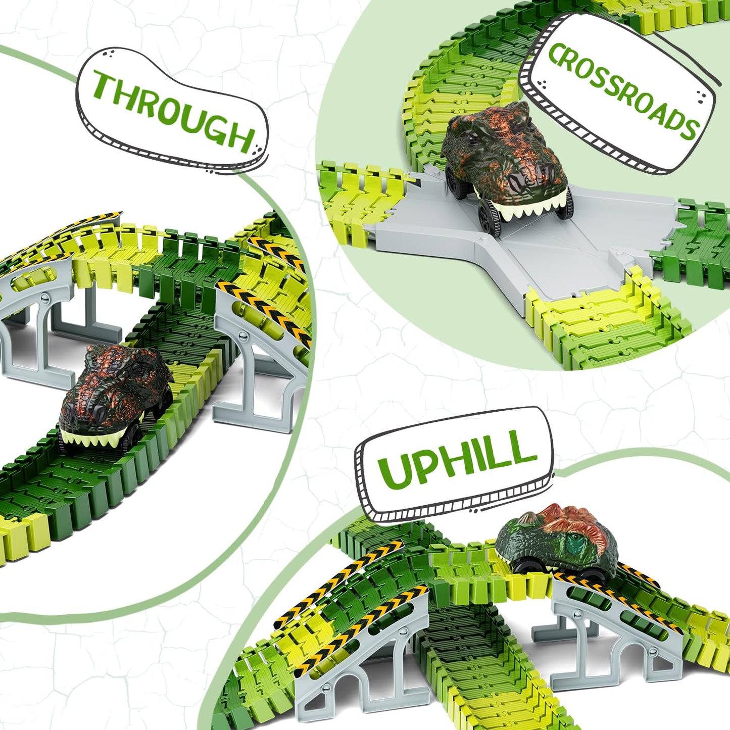 Dinosaur Toys, 252 Pcs Create A Dinosaur World Road Race Tracks, Flexible Track Playset, 2Pcs Dinosaur Car For 3 4 5 6 Year Old Boys Girls Birthday Party Favor Gift