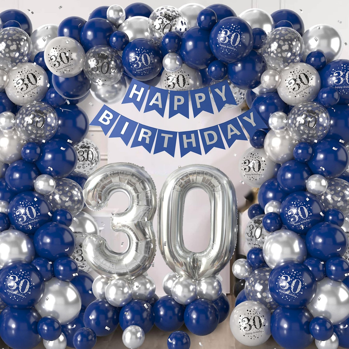 30Th Birthday Decorations Navy Blue Silver,30Th Birthday Balloon Garland Party Decorations With Number 30 Foil Balloons,Happy Bi