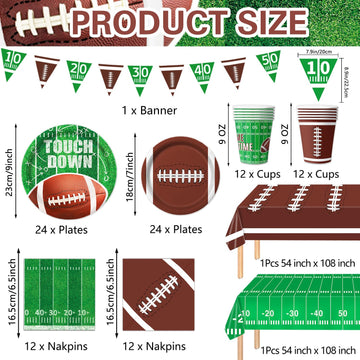Football Party Decorations Football Party Supplies Including Paper Plates, Napkins, Tablecloth, Banner For Football Birthday Par