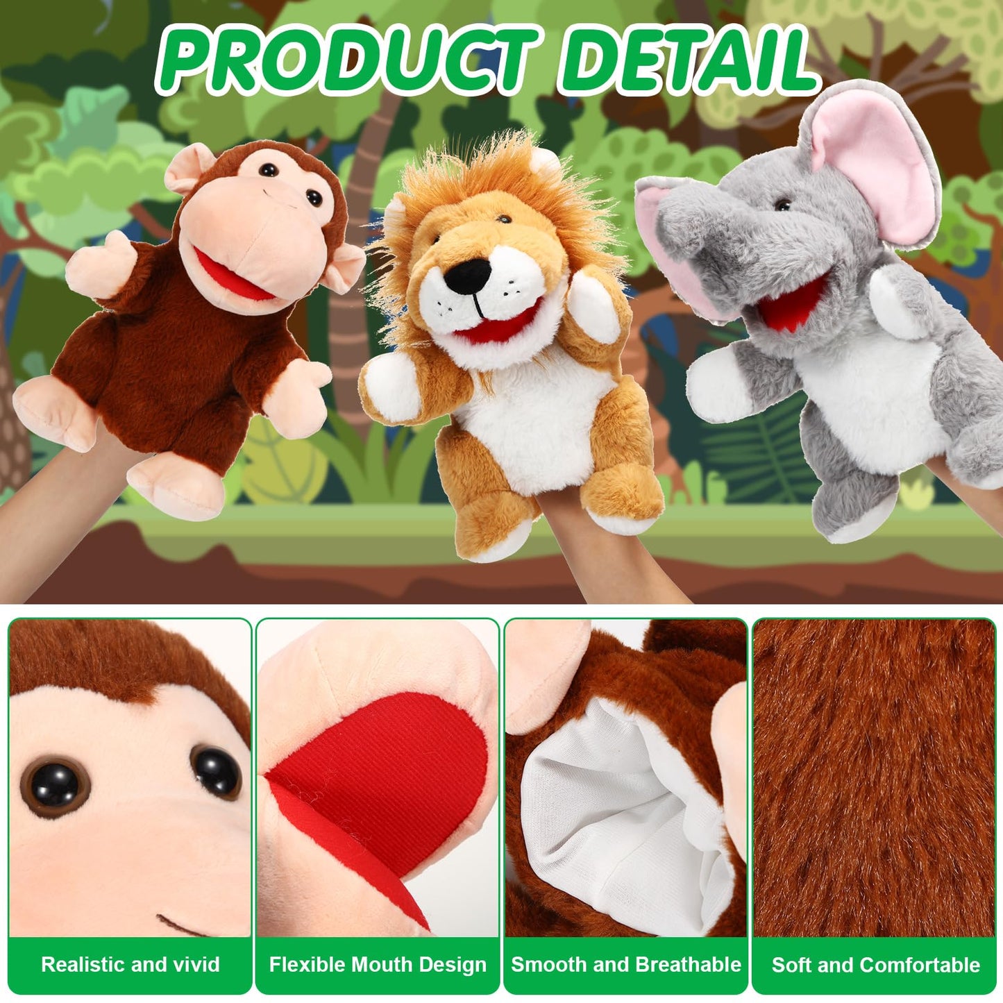 Lenwen 6 Pcs Valentines Day Gifts For Kids Hand Puppets Bulk With Working Mouth 10 Inches Plush Animal Hand Puppet Toddler Plush Toys For Classroom Exchange Gift Birthday Party Favor(Forest Animal)