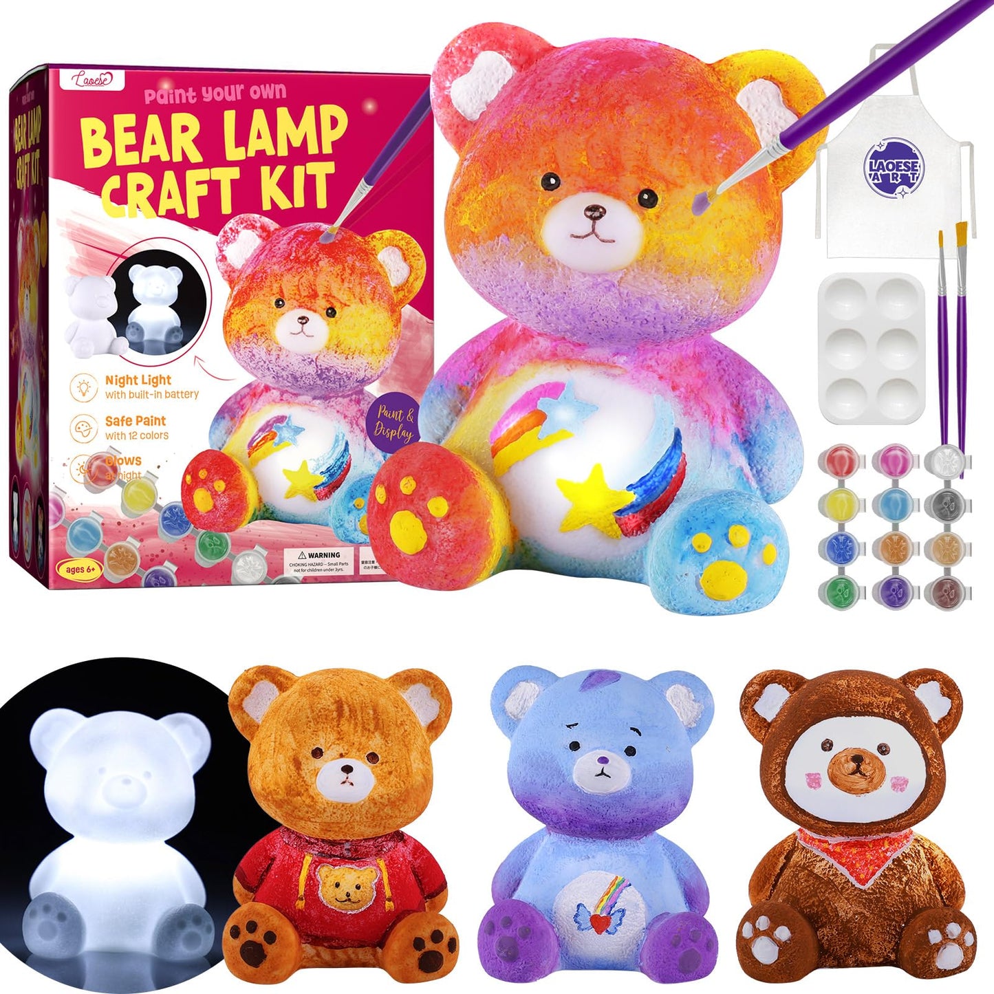Laoese Paint Your Own Bear Lamp Kit, Art Supplies Arts & Crafts Kit, Painting Kit For Kids 6-12, Arts And Crafts For Kids Ages 8