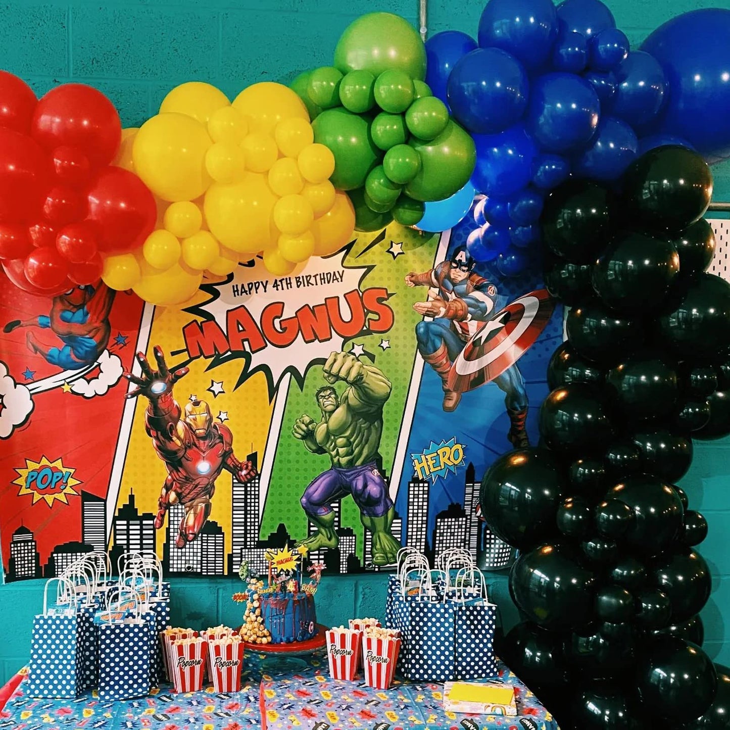 Superhero Theme Balloons Garland Kit With Red Yellow Blue Green Black Balloons For Kids Avenger Iron Spide Man Birthday Party Favor Supplies
