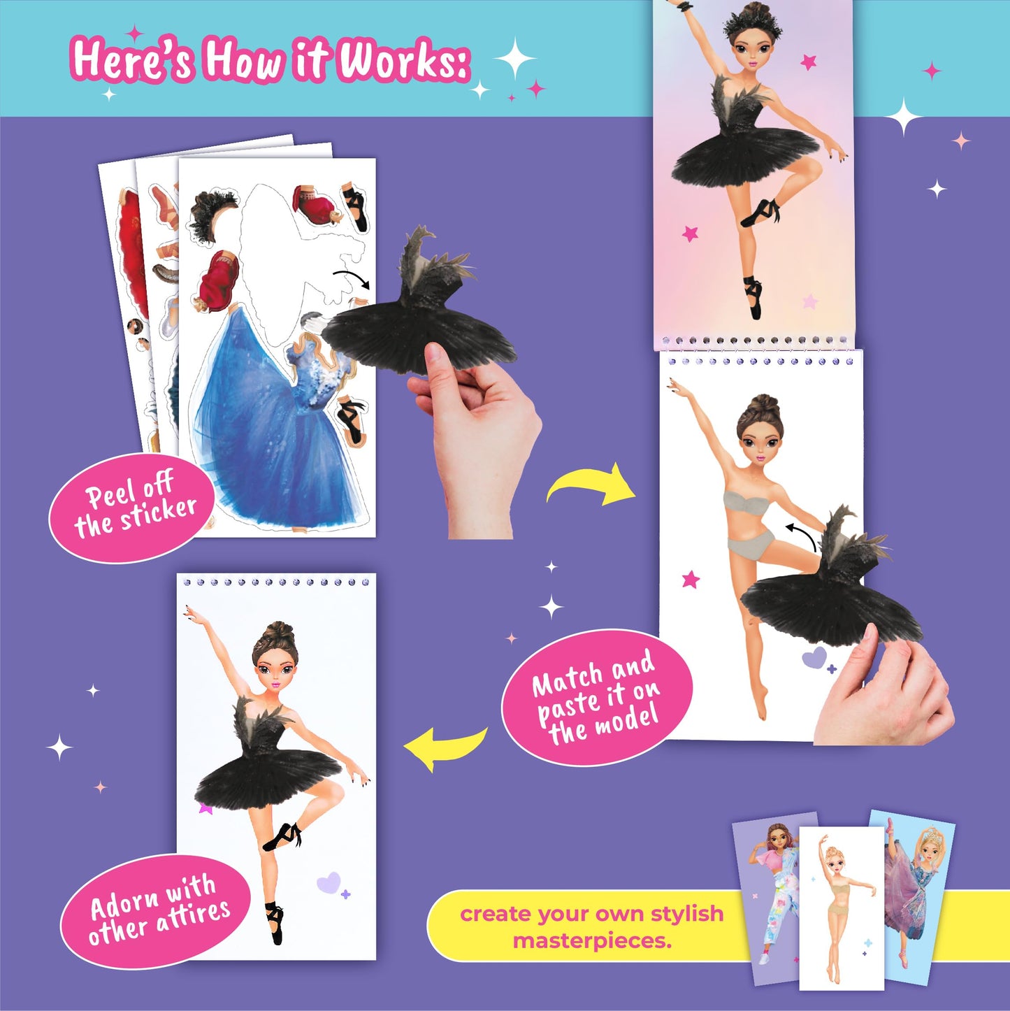 Bscool Sticker Dress-Up Dancers. Sticker Activity Book For Kids. Learn Girls Fashion Design, Dancer Poses With Sticker, And Guid