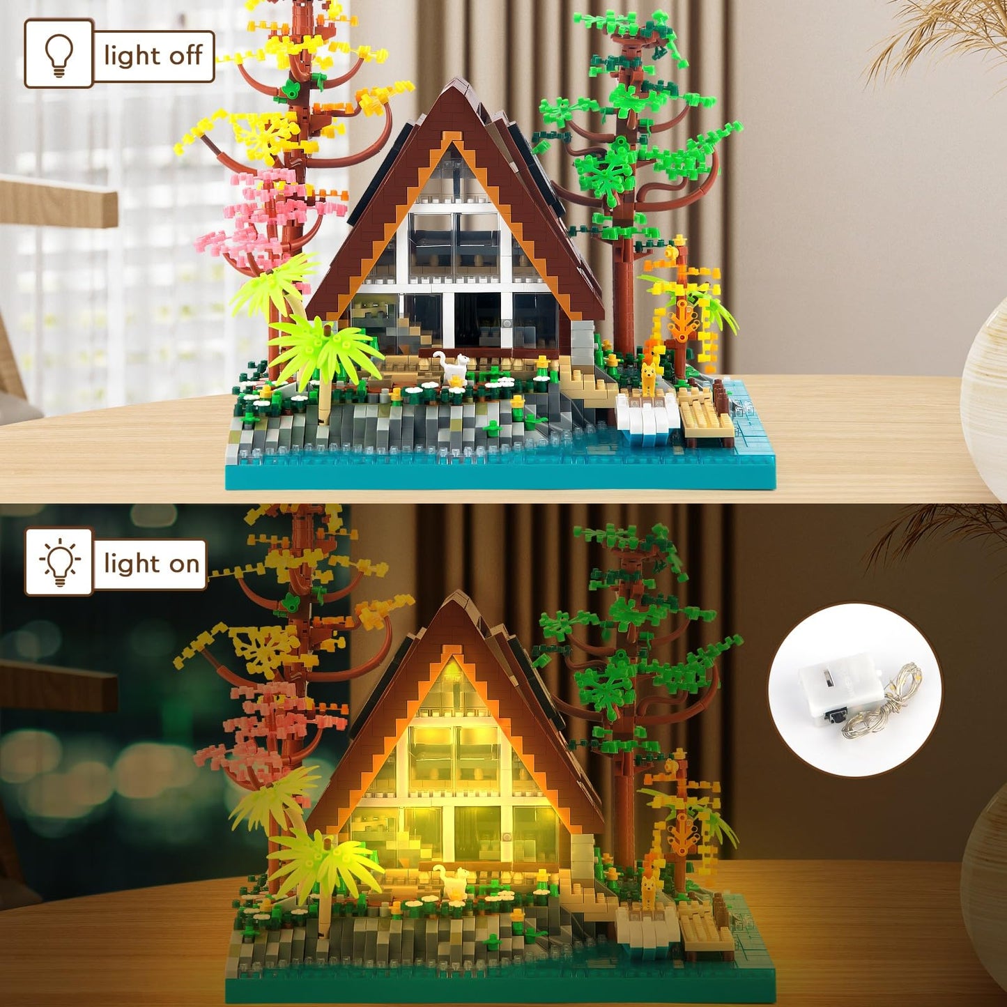 Vziimo A-Frame Cabin Building Set, Medieval Forest Cabin House Micro Building Block Set, Collectible Display Model Toys For Adults And Teens 14+ (2688 Pcs)