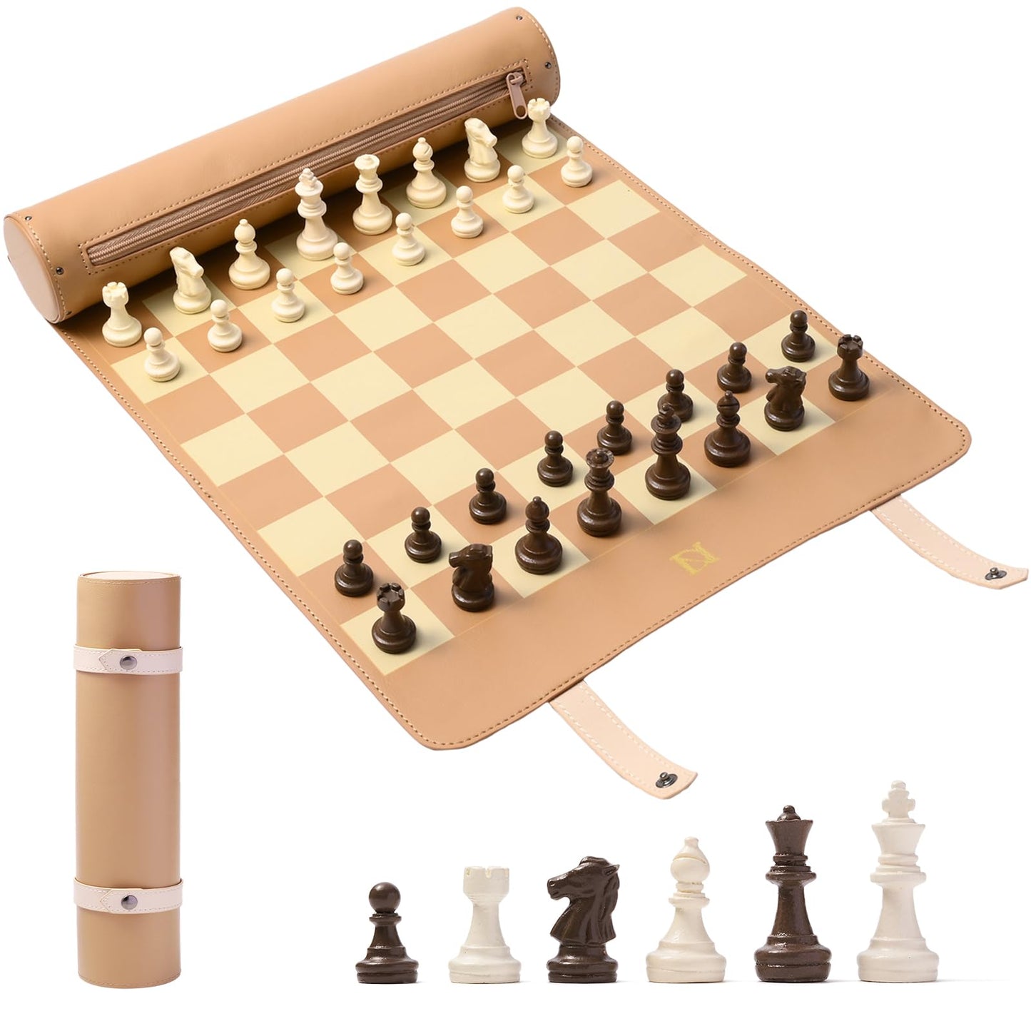 Dn Deconation Portable Travel Chess Set, Small Roll Up Chess Board With Resin Pieces, Traveling Chess Sets For Adults, Kids, Lux