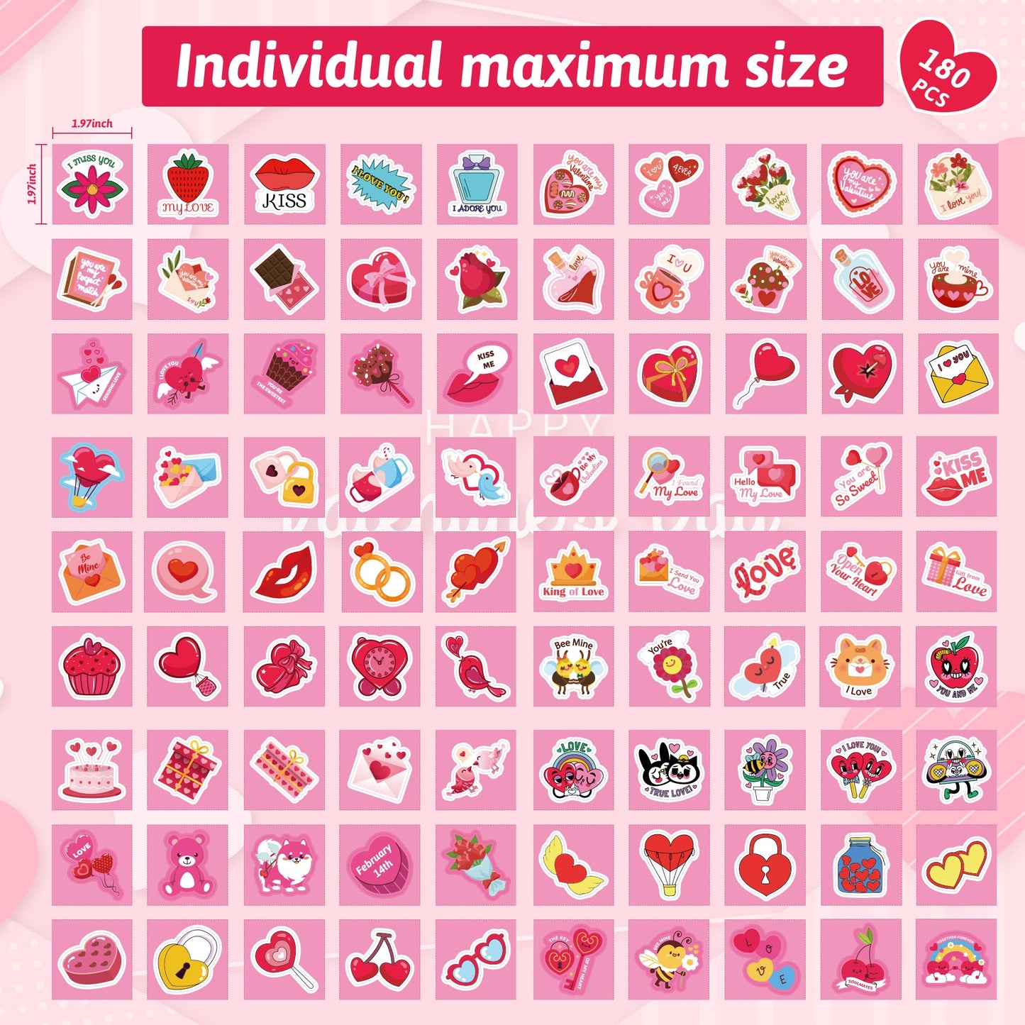 Ohome Valentines Stickers - 180 Pcs Valentines Day Stickers For Kids Classroom School -Vinyl Heart Stickers - Valentines Crafts