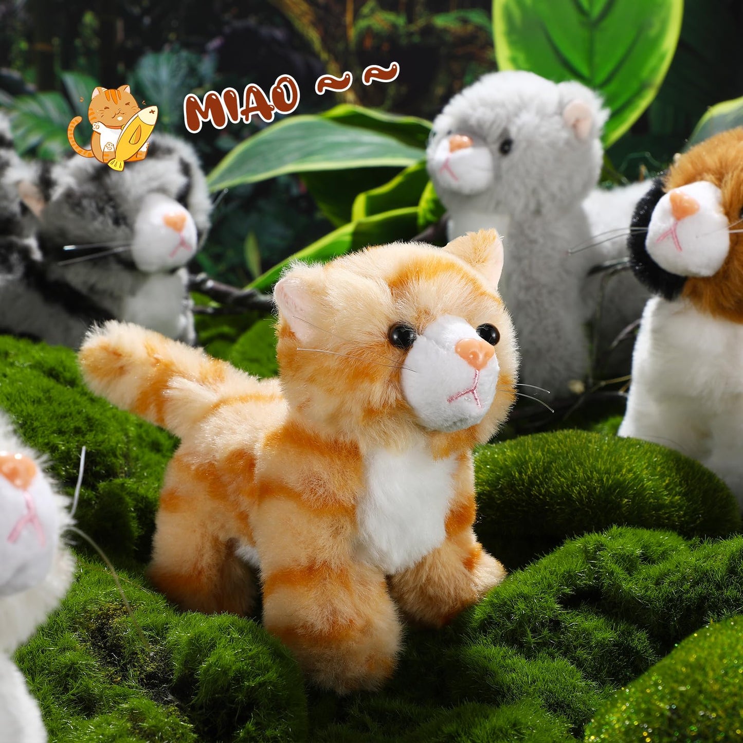8 Pieces Plush Pets 5 Inch Stuffed Animals Bulk Assorted Cute Stuffed Pet Animal Plush Toys Small Plush Animals For Halloween Kid Classroom School Pet Party Favors Supplies Decoration (Stehende Katze)