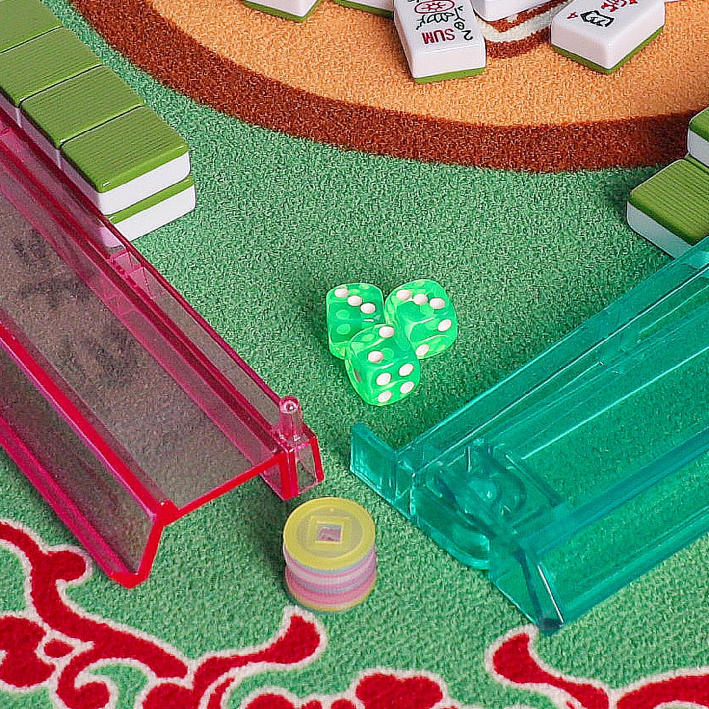 GUSTARIA American Mahjong Game Set with 166 Green Tiles, Melamine, 20"x9"x3", Includes 4 Color Racks and Green Carrying Bag
