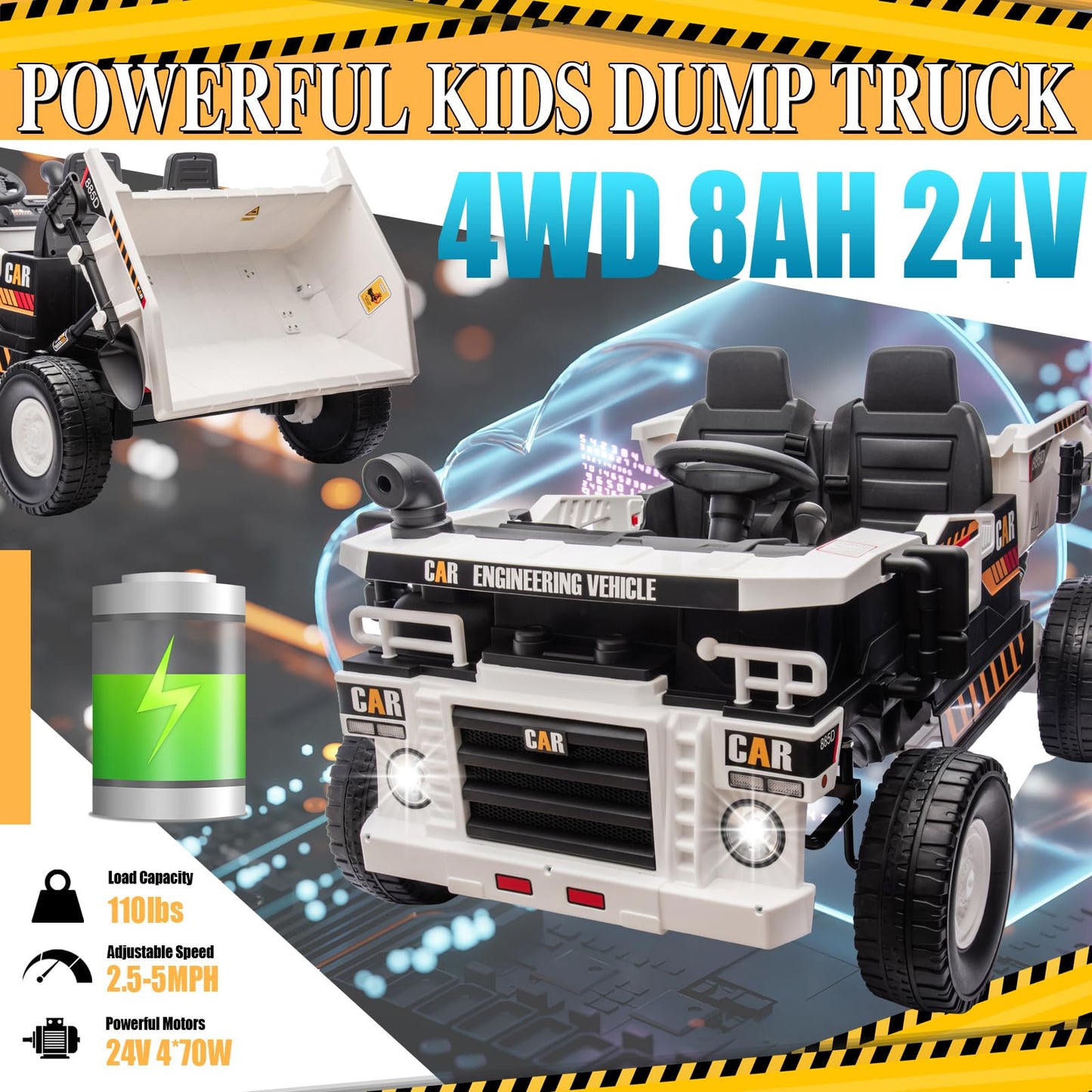 Finito 24V Xl Electric Vehicle,2-Seater 4Wd Ride On Toys,Ride On Car With Remote Control, Electric Dump Bed, And Extra Shovel,Up
