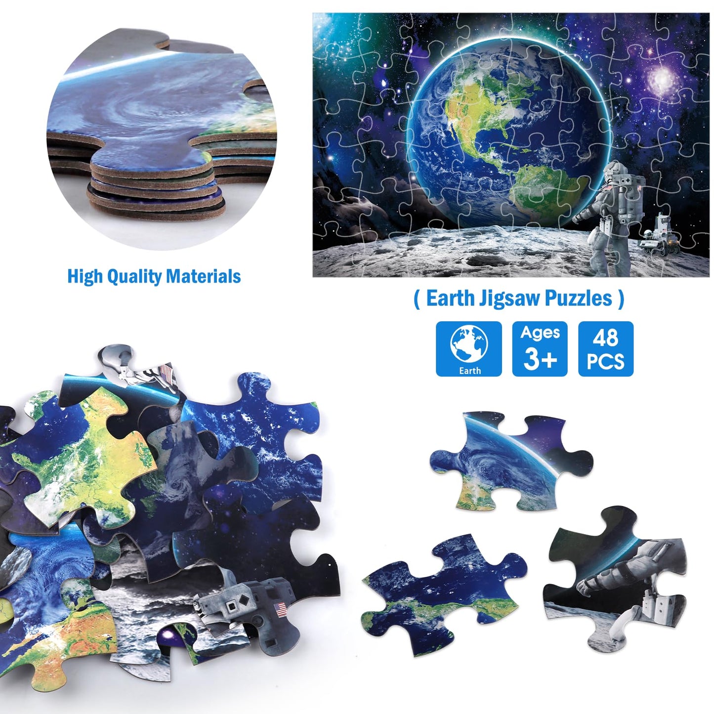 Jumbo Floor Puzzle For Kids Ages 4-8,Space Earth Jigsaw Puzzles,48 Piece Astronaut Large Puzzles For Toddler Ages 3-5,Preschool Learning Planets Earth Toys Christmas Birthday Gift For Boys Girls