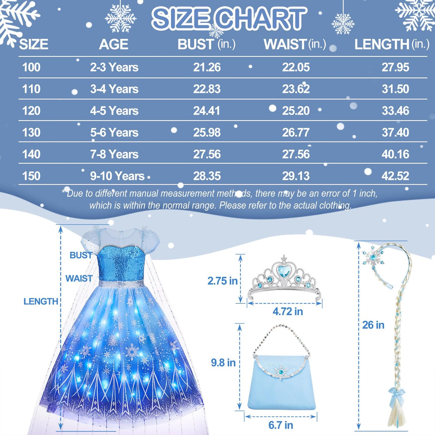 Davvew Princess Dresses For Girls Halloween Light Up Princess Costume For Little Girls Christmas Toddler Princess Dress Up Cloth