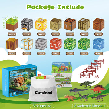 Magnetic Blocks 108Pcs Magnetic Building Blocks For Boys 6-8 With 6 Dinosaur Toys, Magnetic Building Blocks Toddler Toys For 6+