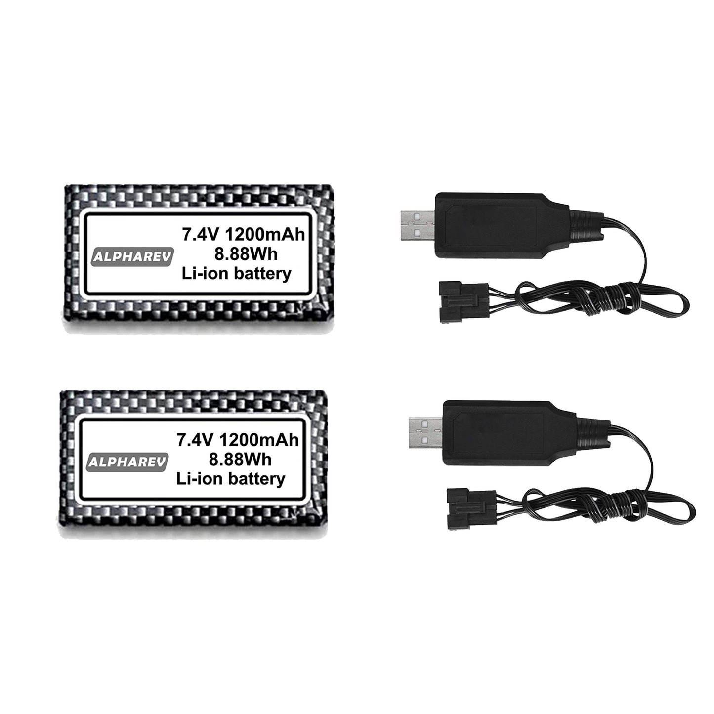 ALPHAREV 2-Pack 7.4V 1200mAh Original Batteries for R206/R208/R308 RC Boats - High Performance Rechargeable Power Cells
