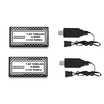 ALPHAREV 2-Pack 7.4V 1200mAh Original Batteries for R206/R208/R308 RC Boats - High Performance Rechargeable Power Cells