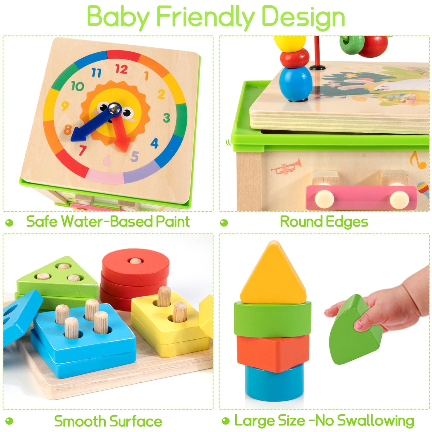 Woodmam Wooden 7-In-1 Activity Cube| Montessori Toys For 1 2 3 Year Old Toddlers| Baby Educational Developmental Toys |One Year Old Boys Girls First Birthday Gifts |Bonus Sorting & Stacking Board
