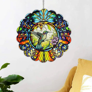 Wind Spinners Hummingbird Arts12 Inch 3D Stainless Steel Laser Cut Metal Art Geometric Pattern Wind Sculpture Hanging For Yard G