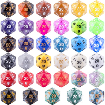 AUSTOR 35 Pieces Polyhedral Dice 20 Sided Game Dice Set Mixed Color 20 Sides Dice Assortment with a Black Velvet Storage Bag for