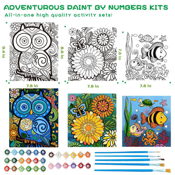 3 Pack Paint By Numbers For Kids Ages 8-12, Pre-Printed Acrylic Oil Painting, Includes (8X10, 8X9, 8X8 Inch) Framed Canvas With