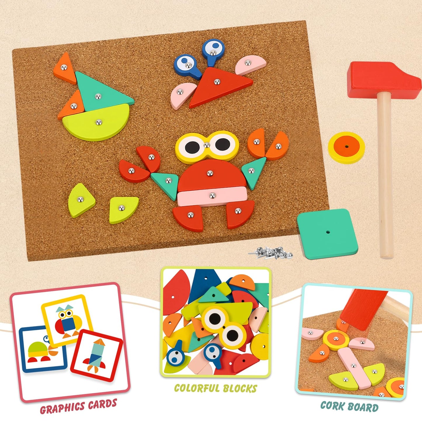 Tookyland Fine Motor Toys, Toy Hammer And Nails Game Is Montessori Toys That Exercise Children'S Hands-On Skills And Develop Their Imagination For Kids