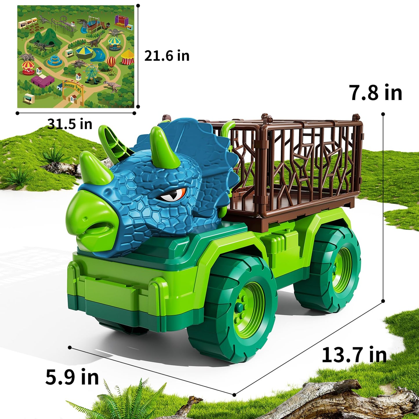 Jukudahu Dinosaur Truck Toy For Kids 3-5 Years - Dinosaur Toys For Kids 3-5 Triceratops Transport Car Carrier Truck Toy 8 Dino F
