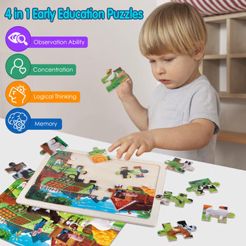Jigsaw Puzzles Wooden Puzzles For Kids Ages 3-5 Preschool Educational Brain Teaser Boards Toddlers Toys Dinosaur Farm Zoo Sea Wo