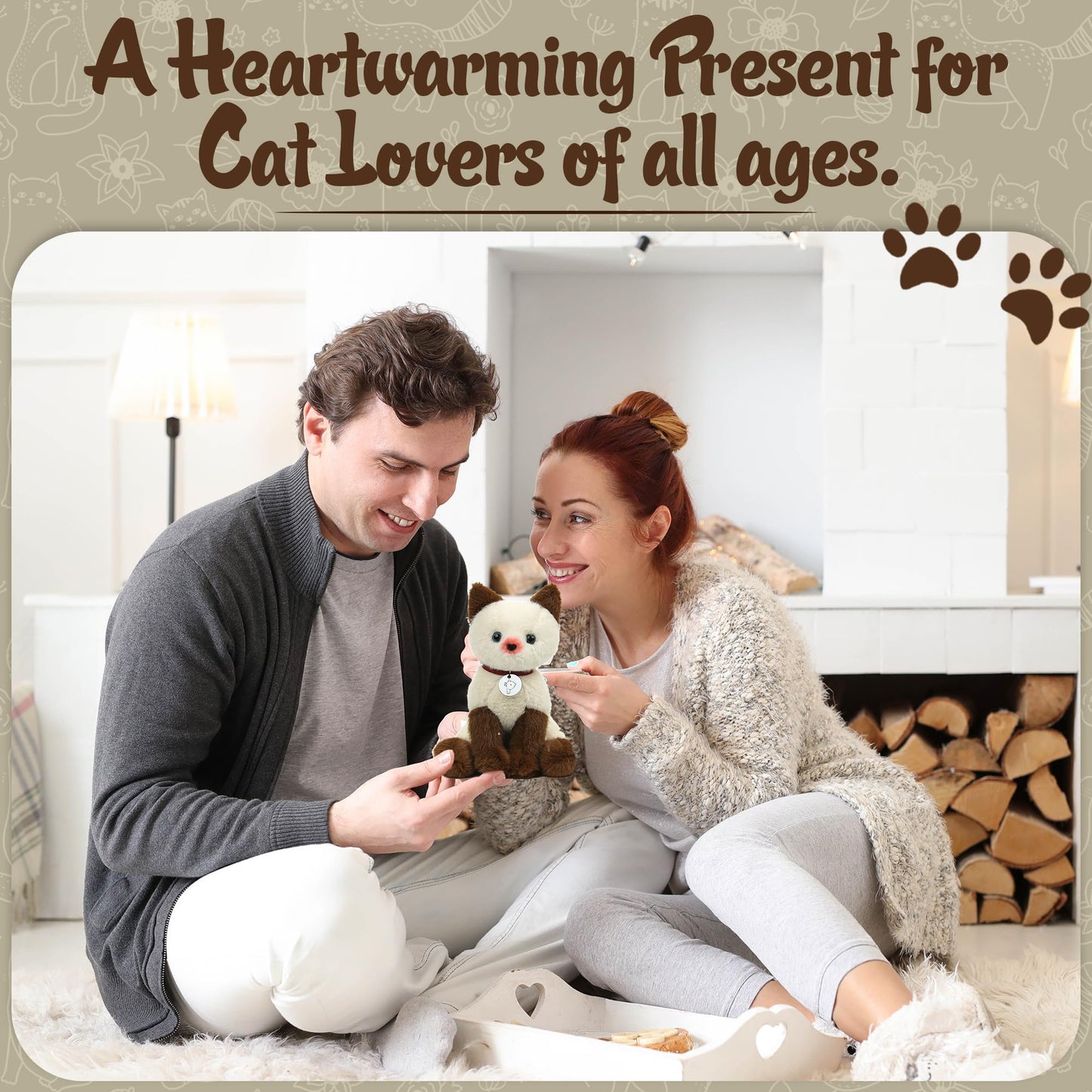 Made By Aliens Adorable Cat Stuffed Animal Plush Toy - enhanced Quality 8 Inch Soft and Cuddly Kitten with Cute Collar - Perfect for Kids Cat Lovers and All Ages (Mochi The Siamese Kitty)