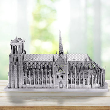 Piececool 3D Metal Puzzle For Adults, Notre Dame De Paris Church Metal Model Kit, French Cathedral Architecture Building Kits, Great Birthday Gifts (Silver)
