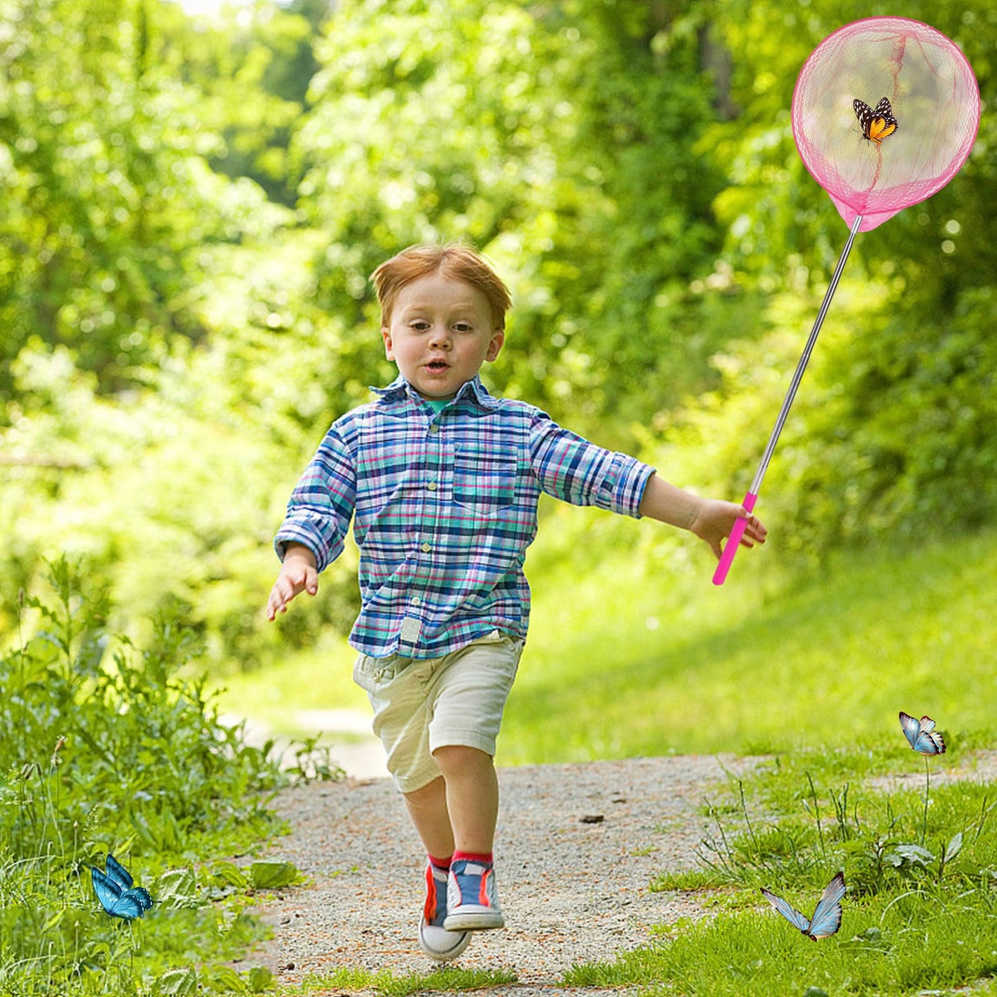 Dewel 3 Pack Colored Telescopic Butterfly Nets For Kids Bug Insect Catching Net Extendable 34 Inches,Pop Up Insect Mesh Cage,But