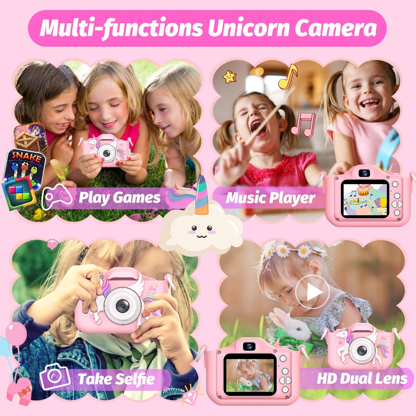 2024 Upgrade Kids Camera For Girls, Christmas Birthday Gifts For Girls Boys, 1080P Hd Selfie Digital Video Camera For Toddlers,