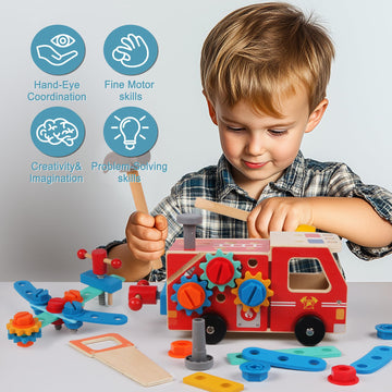 Toddler Tool Kit - 33 PCS Montessori Toddlers Tool Box, Kids Pretend Play Tools Set Age 2-4, STEM Educational Toys for Age 3, Wo