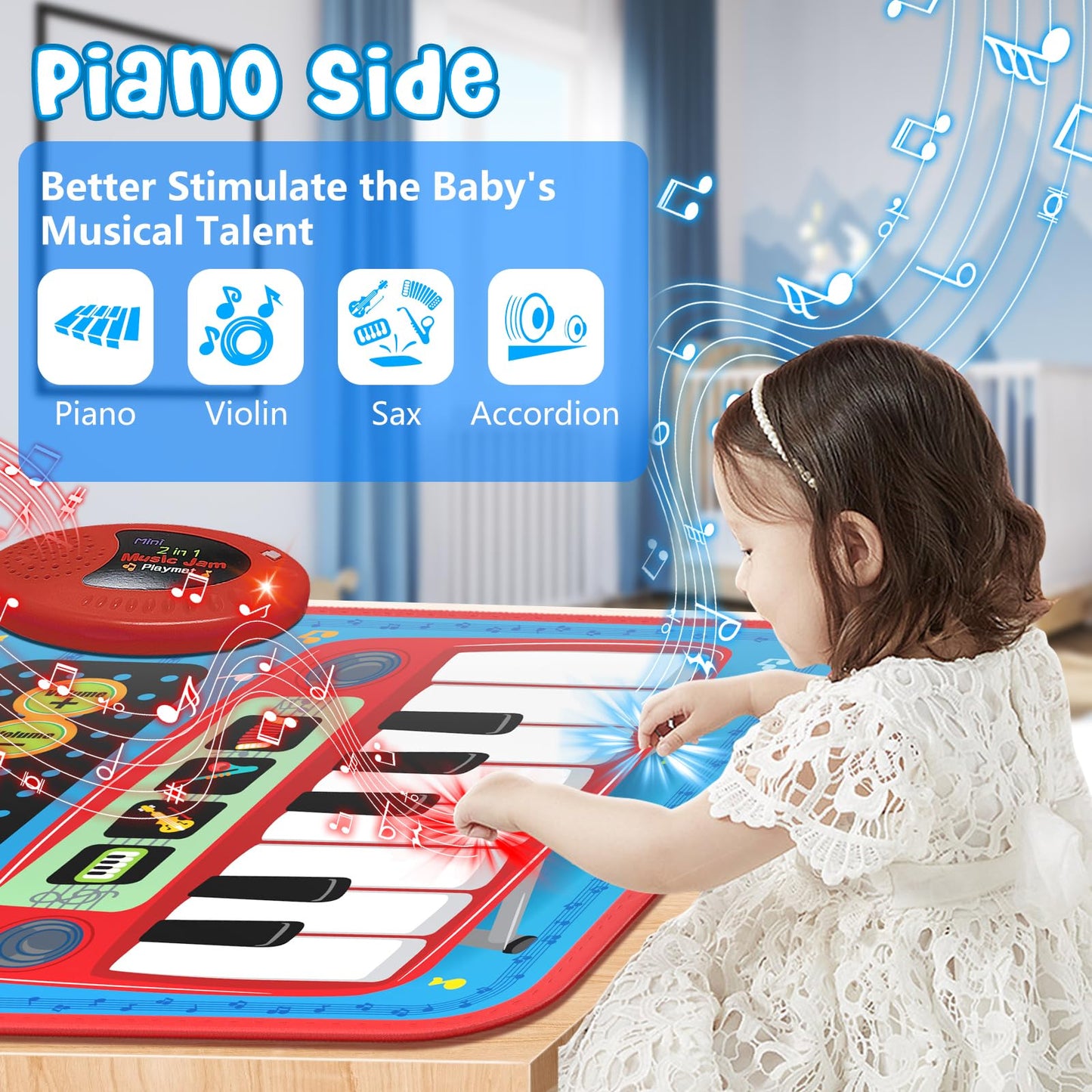 2-In-1 Musical Mat Toys For 1 Year Old Boy, Piano Keyboard & Drum Set With 2 Drum Sticks, Early Educational Musical Learning Toy