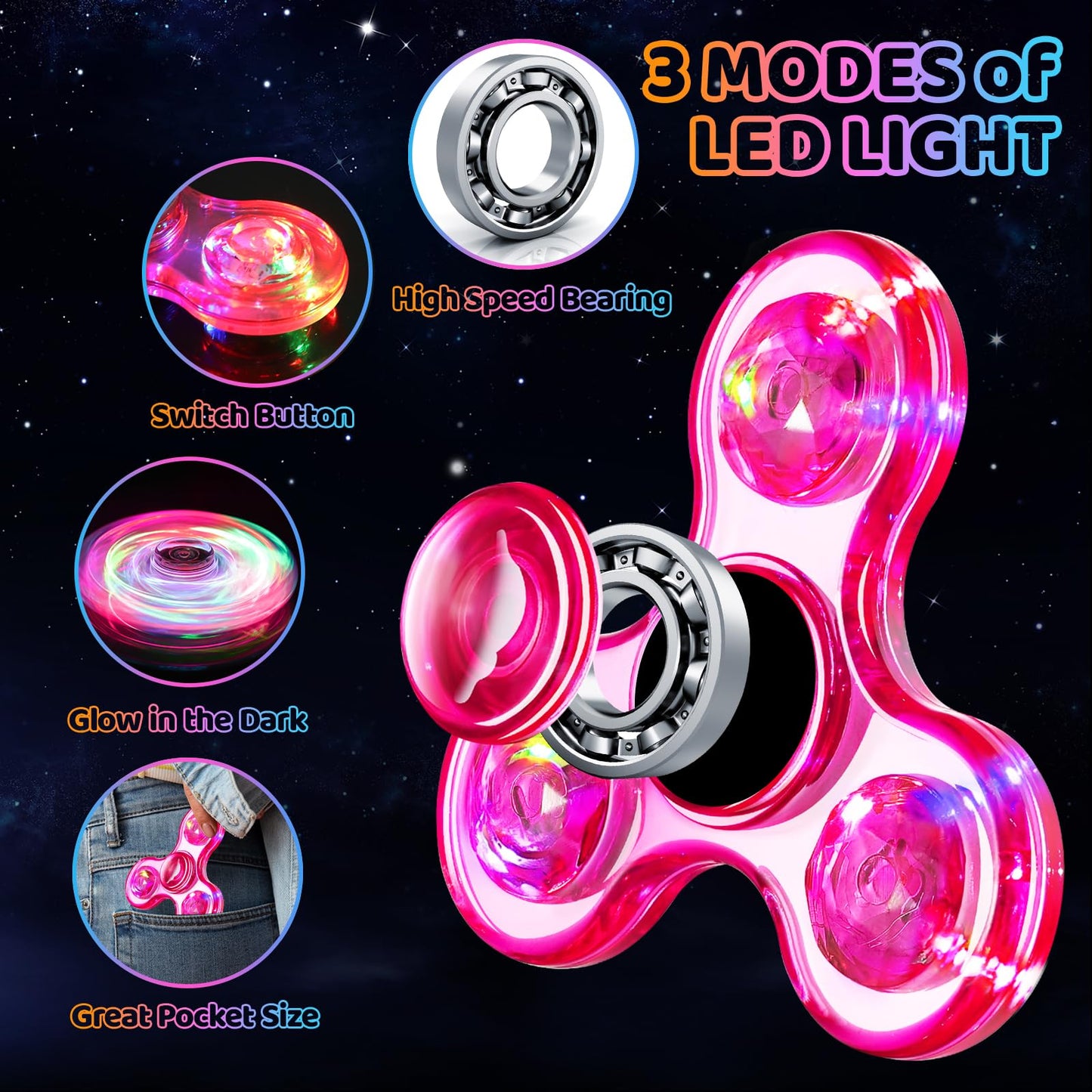 Fidget Spinner for Kids 2 PCS, Light up Sensory Fidget Toys Adults Kids 4-8-12 with Autism ADHD, Anxiety Toys Stress Relief Teen