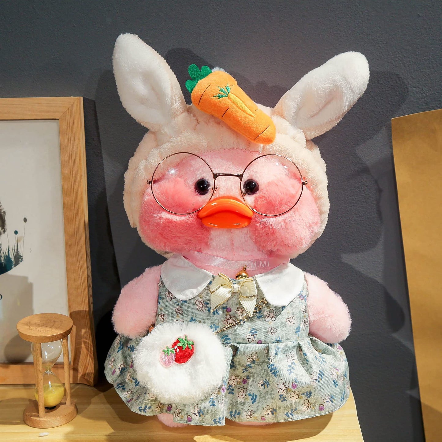 LALAFANFAN Pink Duck Plush Toy, Kawaii Plush with 12 Accessories DIY,Cute Stuffed Animal for Kids