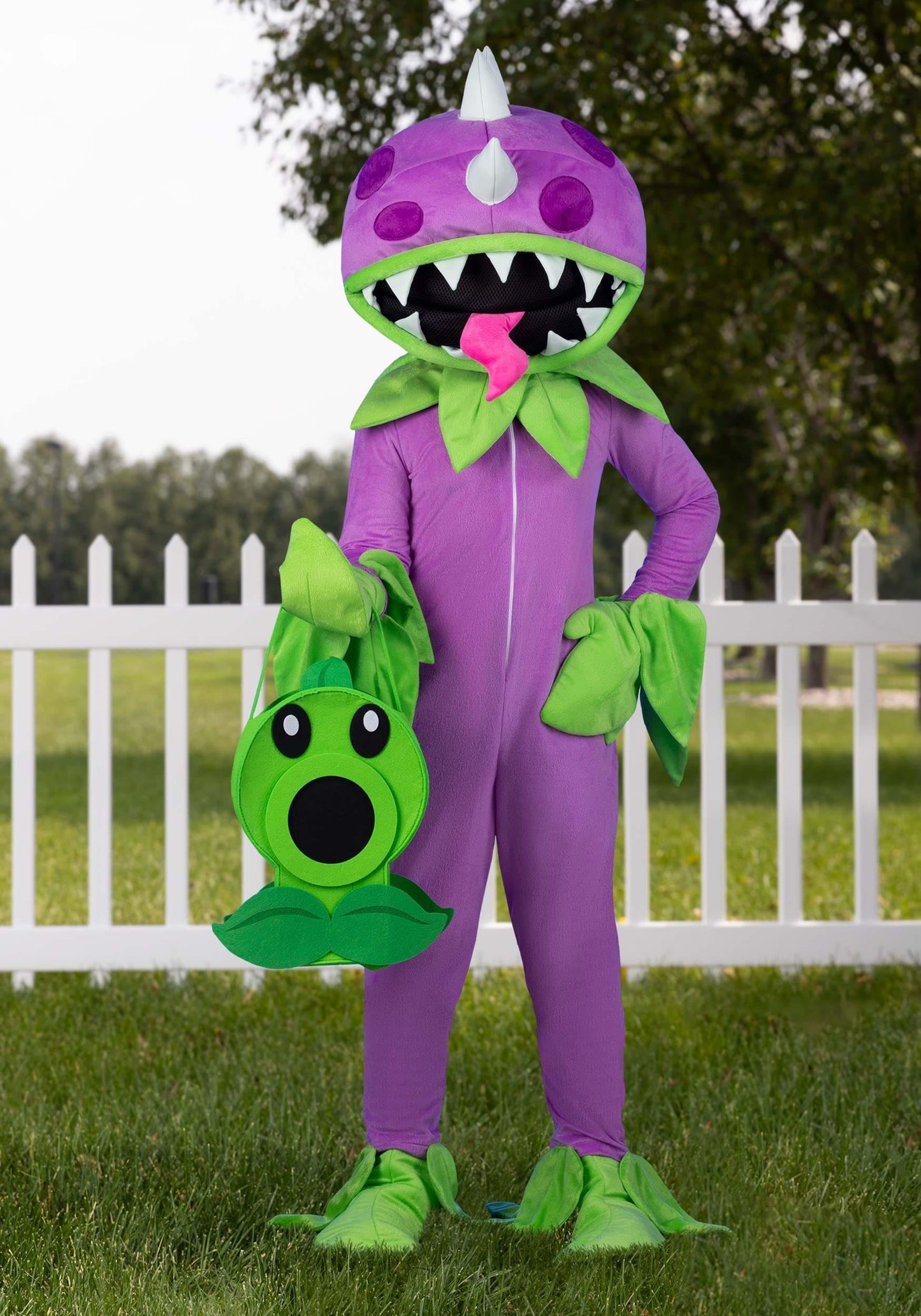 Fun Costumes Plants Vs Zombies Chomper, Purple Jumpsuit,Kids, Venus Flytrap Plant Halloween Outfit Medium