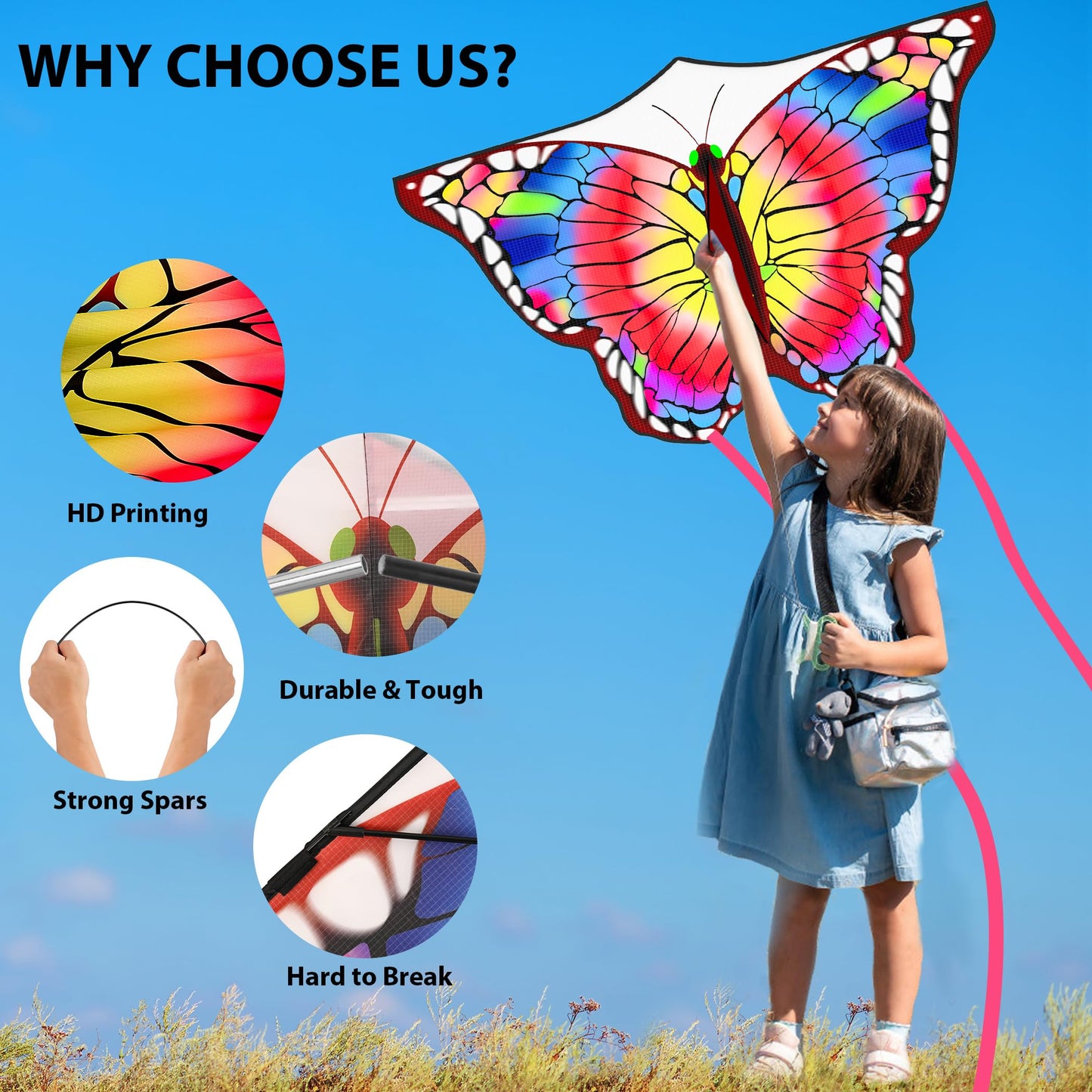 Butterfly Kite For Kids 4-8 8-12, Kid Kites Easy To Fly, Colorful Kite For Adults & Beginners, Beach Park Outdoor Activities, Ea