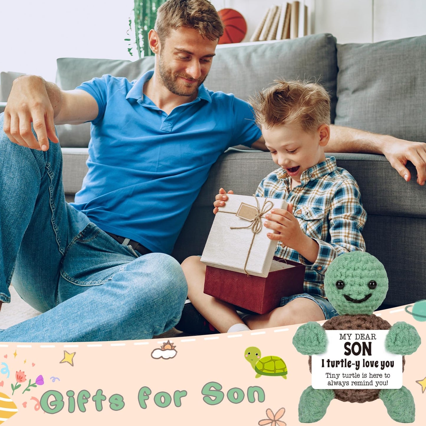 Mini Funny Turtle Valentines Day Gifts For Son Birthday Gifts From Mom Dad, Bonus Step Son In Law I Love You Son Gifts Presents,