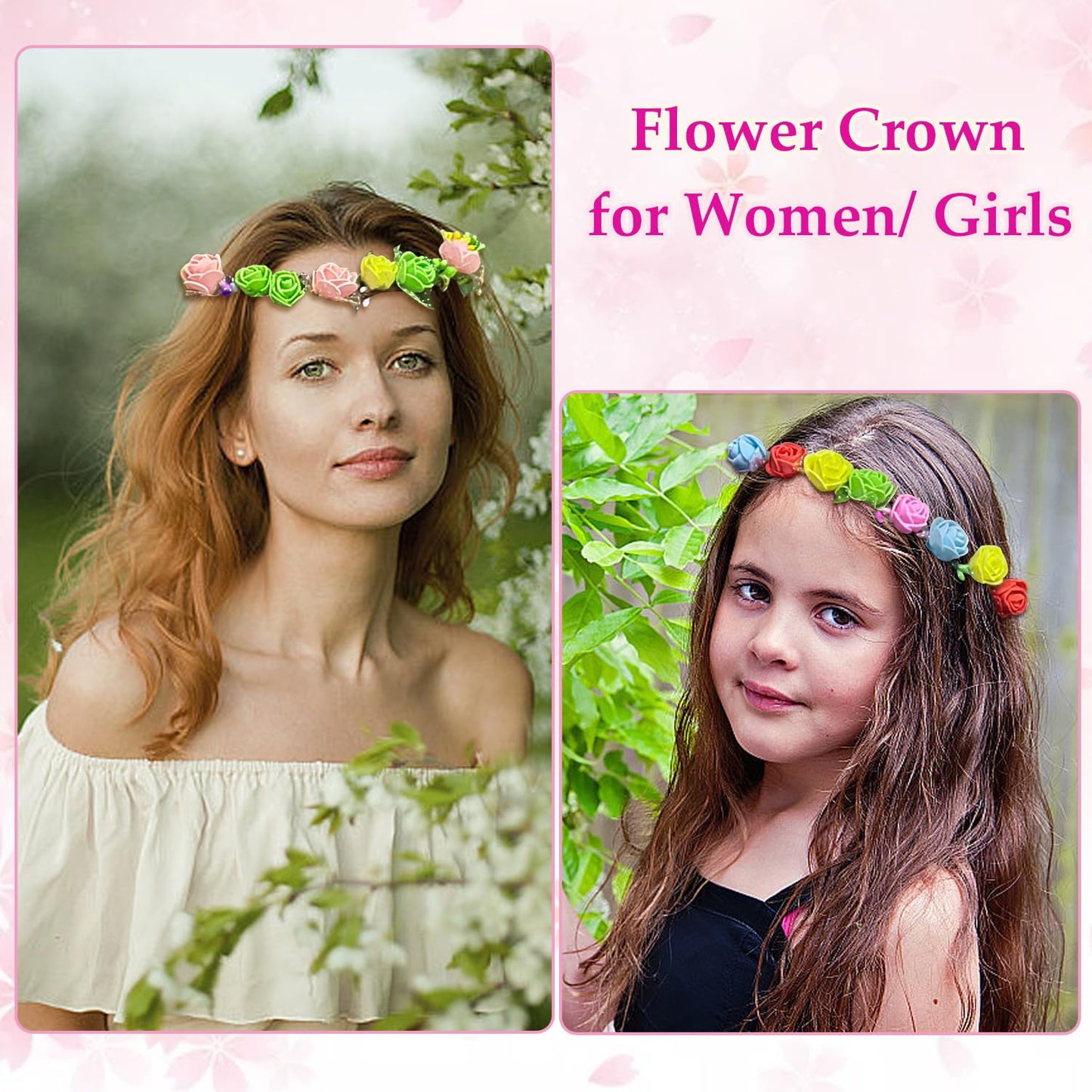 Wubomjio Diy Flower Crown Crafting Kit(Rose Theme), Make Your Own 12Pc Floral Crown Garland Kit, Presents For Kids Ages 6 7 8 9 10 Years Old And Up
