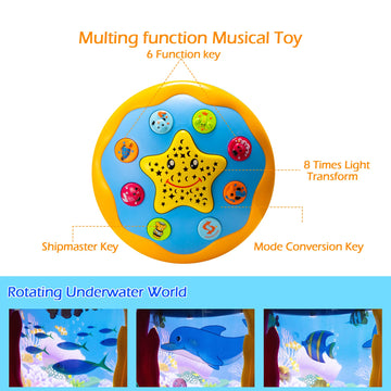 Koyiwa Baby Toys - Musical Light Up Tummy Time Toy for 6-18 Months - Medium Plastic - Ocean Rotating Projector - Night Light