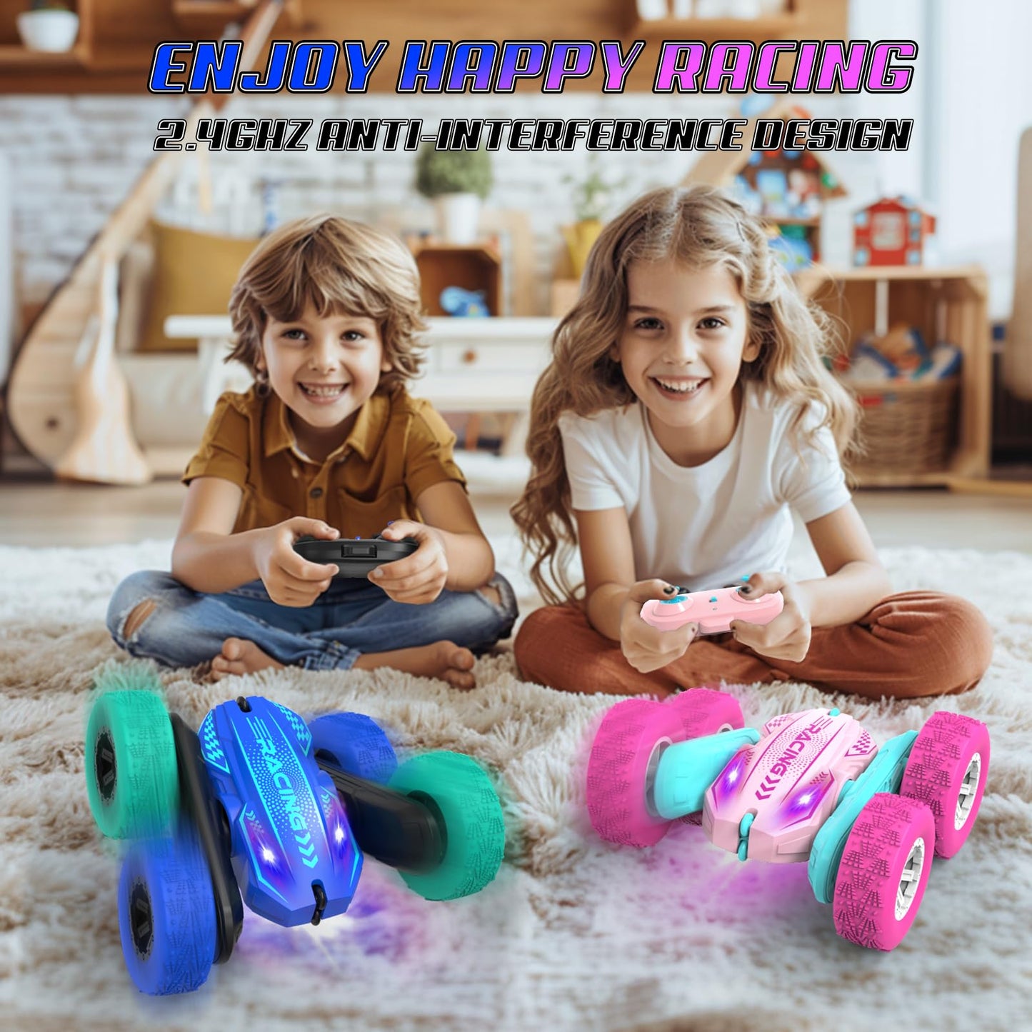 Paaxido Remote Control Car for Boys 4-7, RC Car for Kids, 360 Stunt Rotating Double-Sided Race Remote Cars with Headlights, Fun