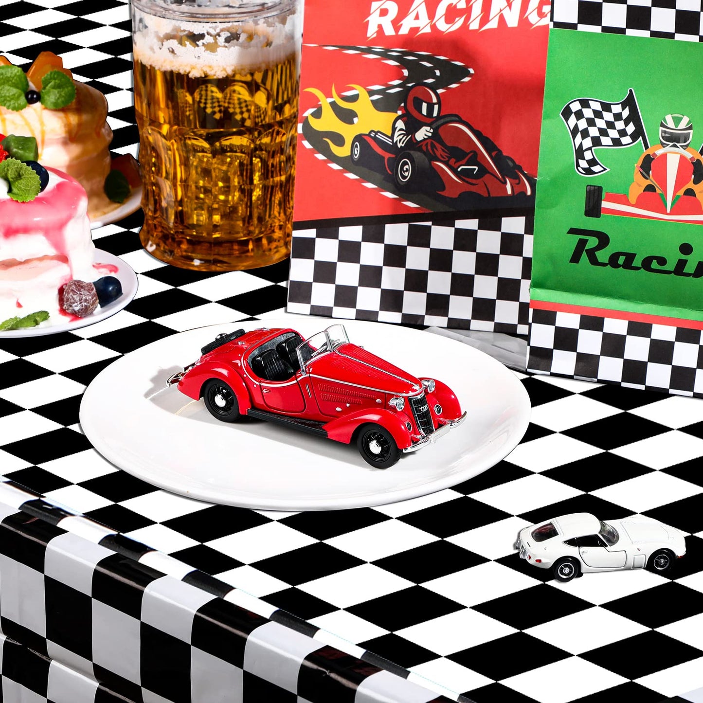 3 Sheets Black and White Checkered Tablecloths Racing Car Plastic Tablecloths Car Theme Disposable Party Tablecloths Racetrack R
