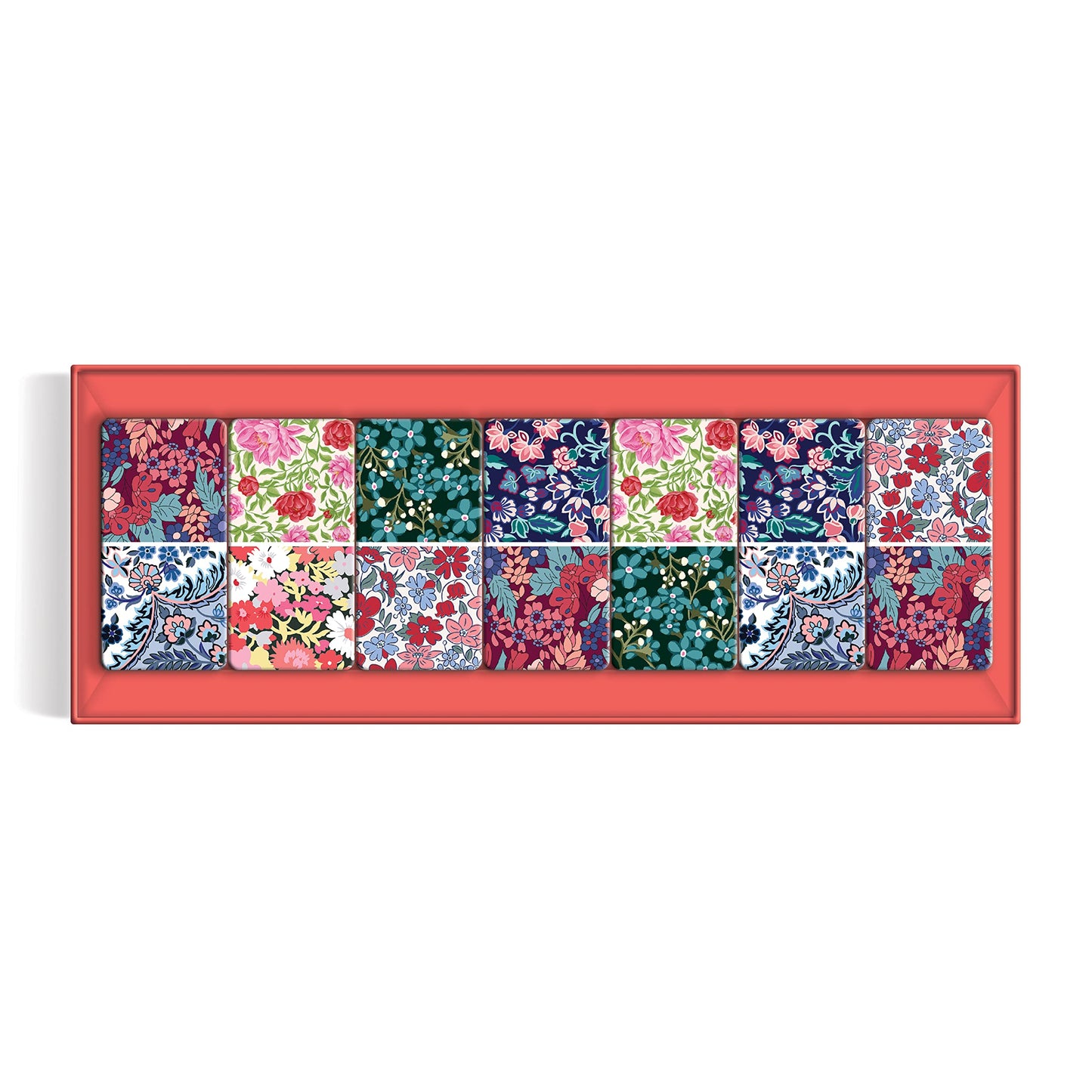 Galison Liberty Domino Set - 28 Double Sided Colorful Floral Patterned Wooden Domino Pieces