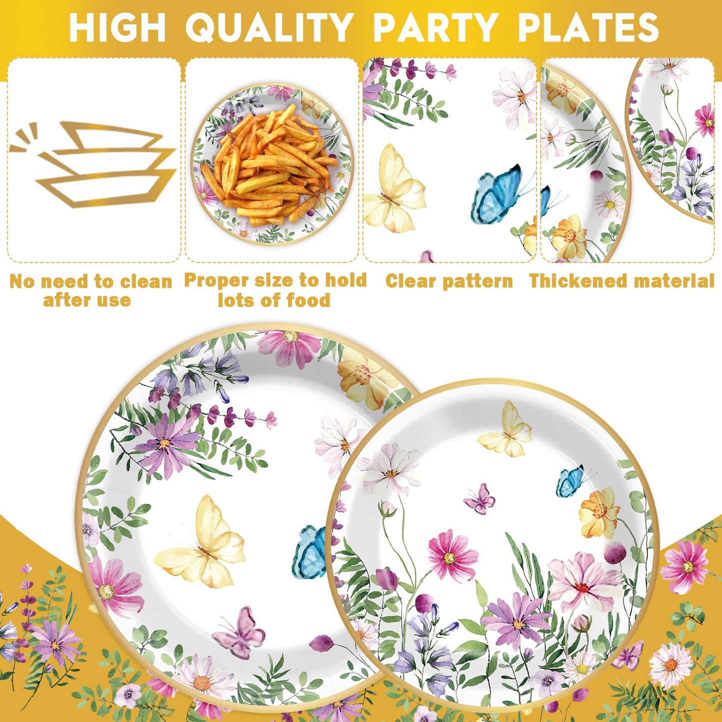 98Pcs Wildflower Party Birthday Supplies For 24 Guests Girls Floral Tableware Set Spring Summer Tablecloths Plates Napkins Wildflower Dinnerware Table Cover Party Decorations Wedding Baby Shower