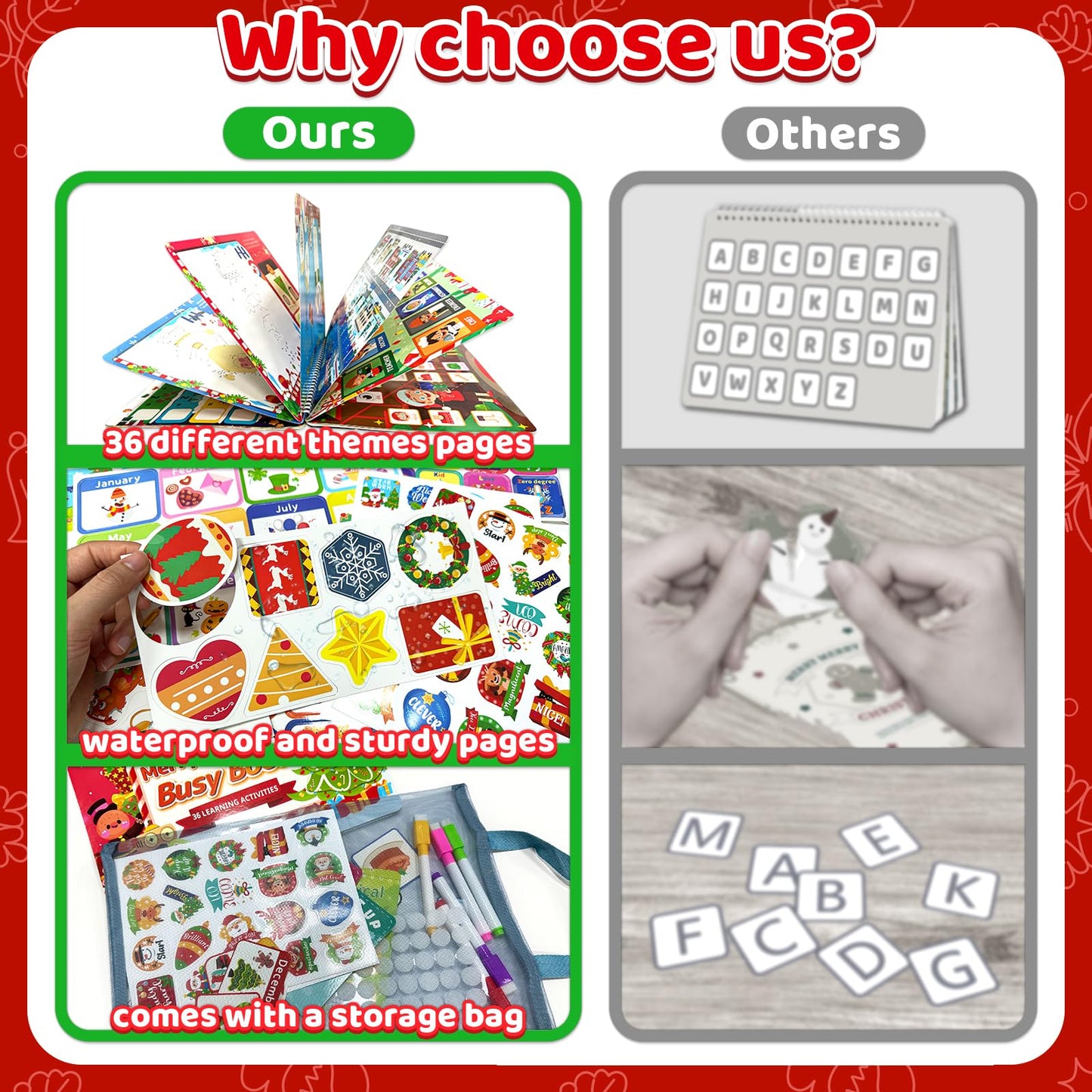 Homseon Christmas Busy Book For Toddlers 3-5 Montessori Toys Preschool Learning Activities, For Toddlers Book Autism Sensory Edu