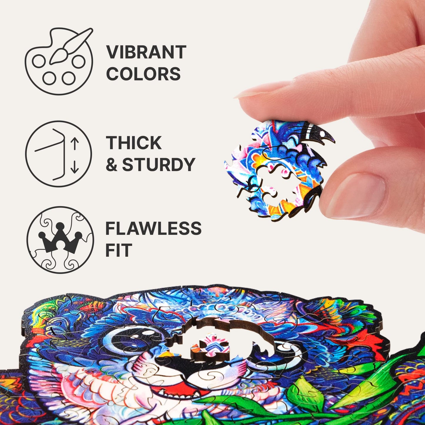 Unidragon Original Wooden Jigsaw Puzzles - Serious Panda, 318 Pcs, King Size 12.2'X16.1', Beautiful Gift Package, Unique Shape Best Gift For Adults And Kids