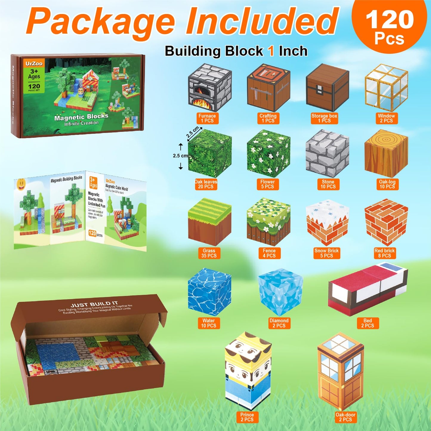 Urzoo Magnetic Blocks 120Pcs Magnetic Building Blocks Toddler Toys For Kids 3+ Stem Buildable Sensory Toys For Toddlers Gifts Fo