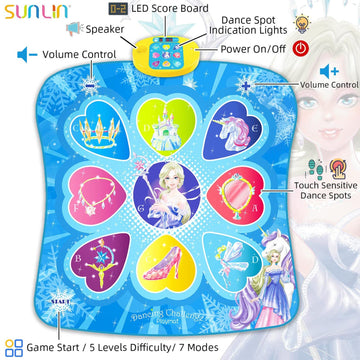 Sunlin Dance Mat, Gifts Toys For Girls 3 4 5 6 7 8 Years Old, Frozen Theme Toys, Dance Pad With 7 Game Modes, 5 Challenge Levels, 9 Built-In Music, Birthday Gifts For Kids Ages 3-12